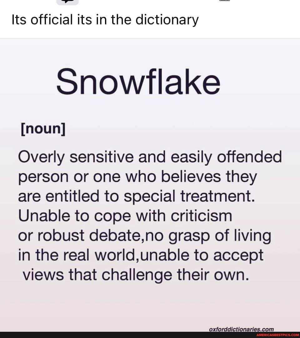 Its official its in the dictionary Snowflake [noun] Overly sensitive