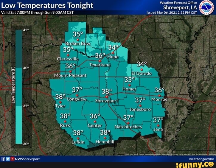 Weather Forecast Office Low Temperatures Tonight Shreveport LA Valid ...