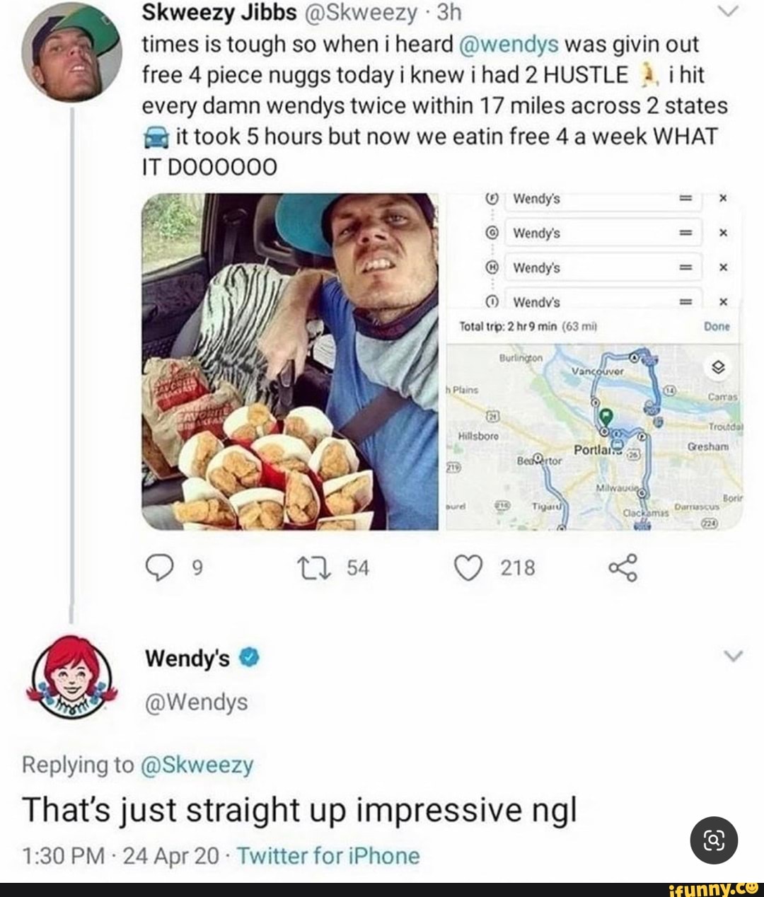 Skweezy Jibbs @Skweezy times is tough so when i heard @wendys was givin ...