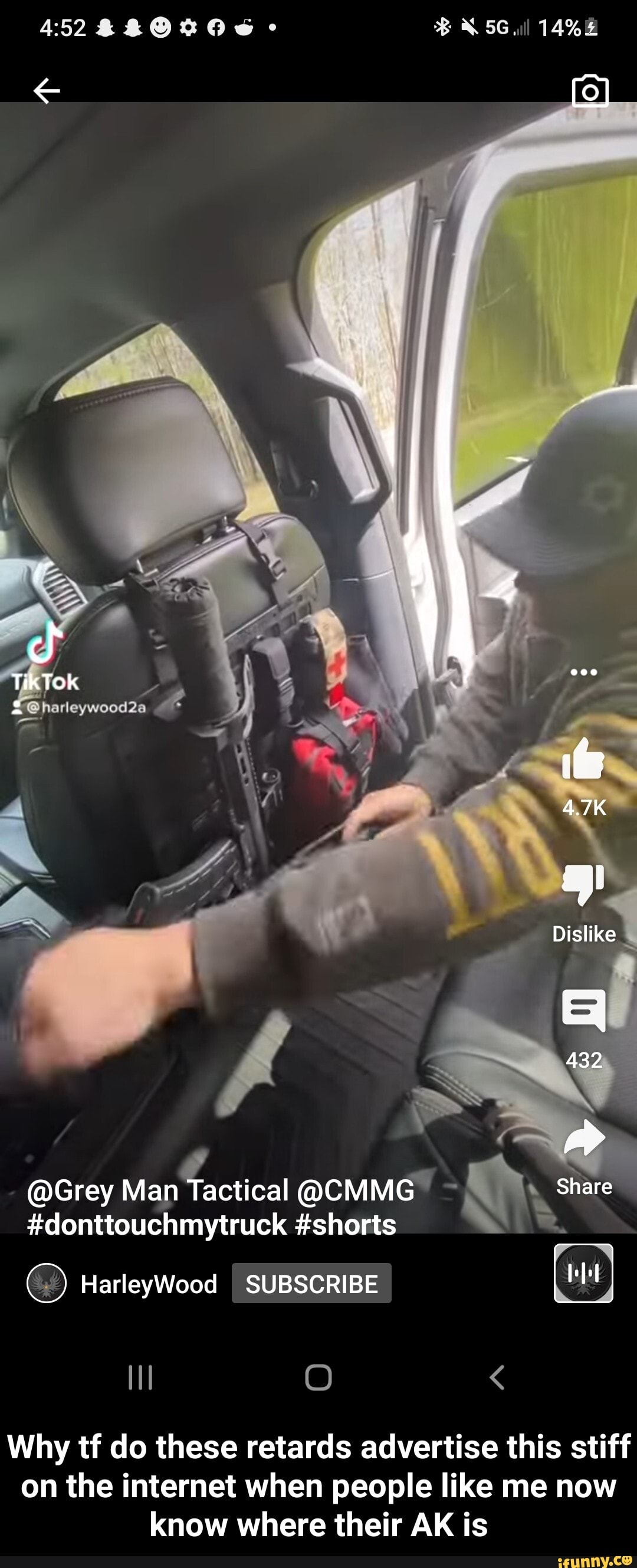 .all
Tik Tok
Dislike
432
@Grey Man Tactical @CMMG Share
#donttouchmytruck #shorts
HarleyWood SUBSCRIBE
Why if do these retards advertise this stiff on the internet when people like me now know where their AK is - Why tf do these retards advertise this stiff on the internet when people like me now know where their AK is