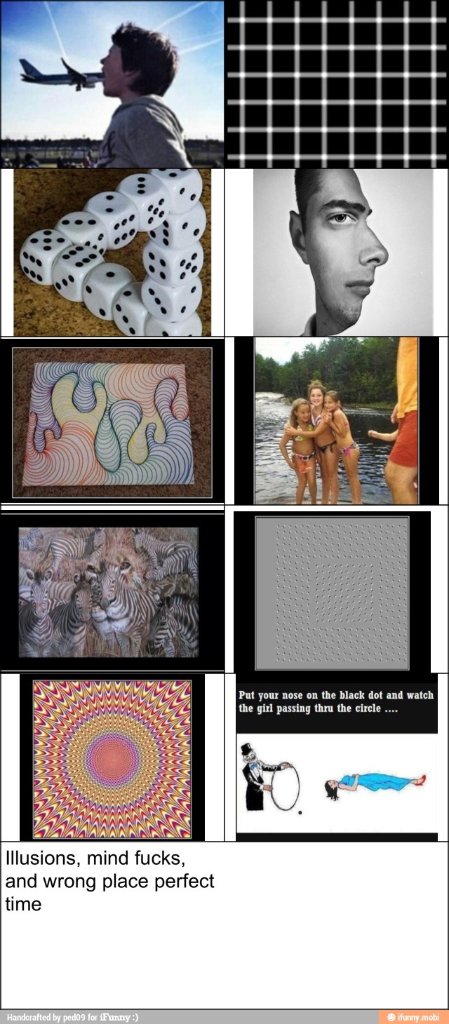Put your nose on the black dot and watch
the girl passing thru the circle
AAA
ASES
Illusions, mind fucks,
and wrong place perfect