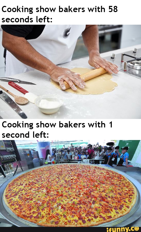 Cooking show bakers with 58
seconds left:
h
Cooking show bakers with 1
second left: