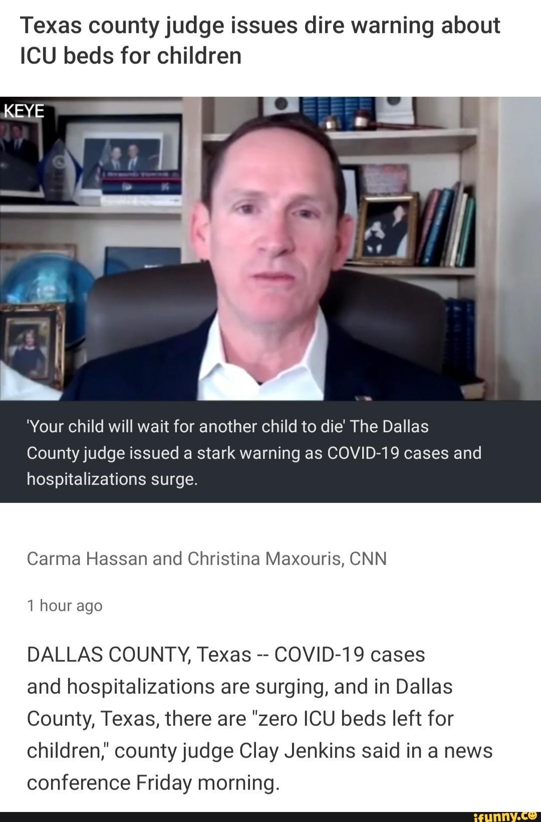 Texas county judge issues dire warning about ICU beds for children KEYE