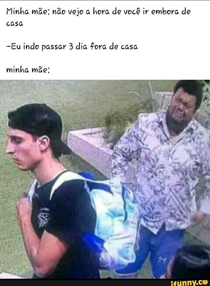 Minha mãe: não vejo a hora de você ir embora de casa
-Eu indo passar 3 dia fora de casa
minha mãe: