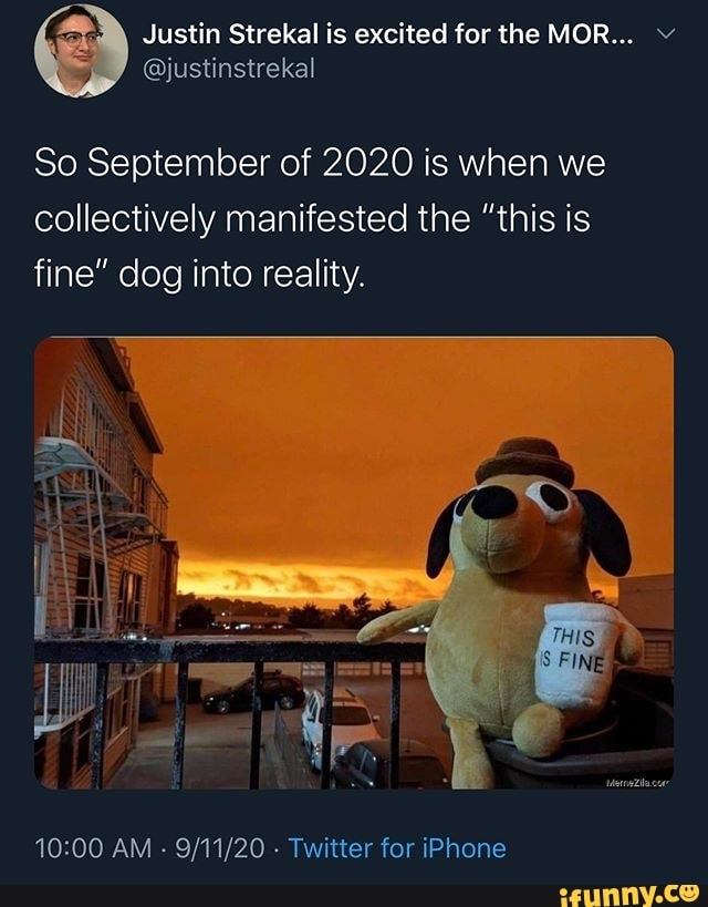 Justin Strekal is excited for the MOR...
So September of 2020 is when we collectively manifested the "this is fine" dog into reality.
AM Twitter for iPhone
