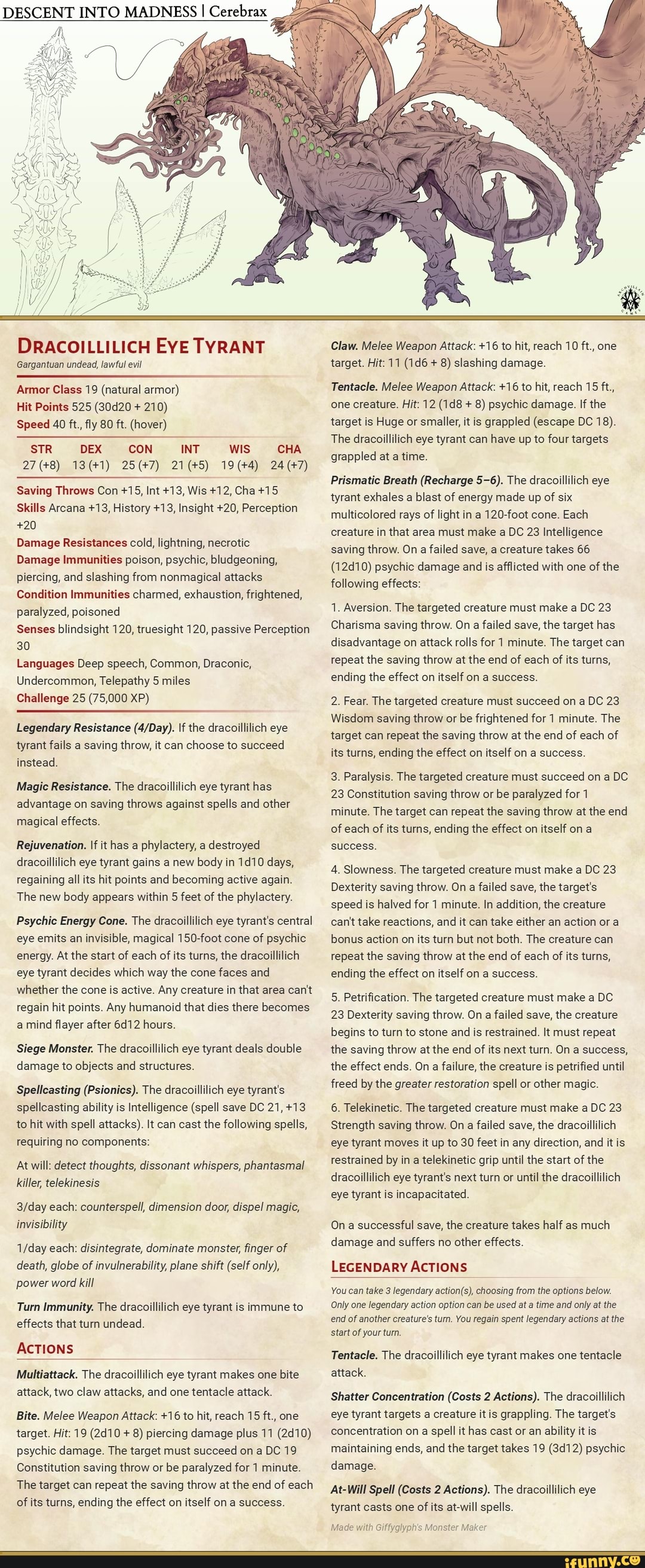 DESCENT INTO MADNESS I Cerebrax DRACOILLILICH EYE TYRANT Gargantuan