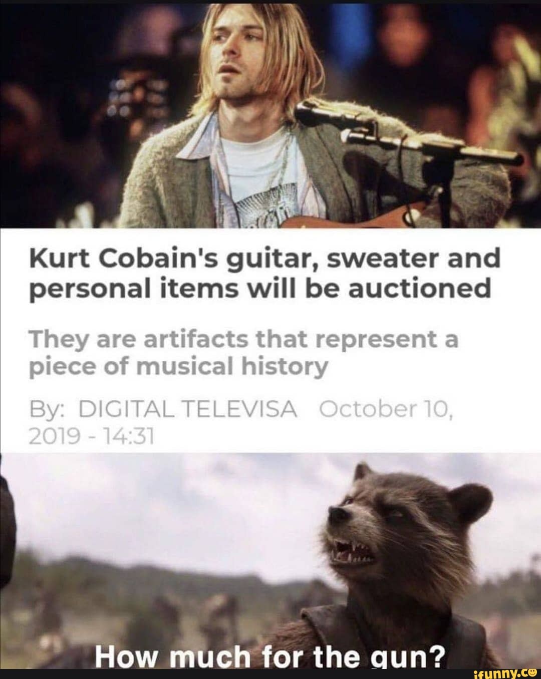 Kurt Cobain's guitar, sweater and personal items will be auctioned