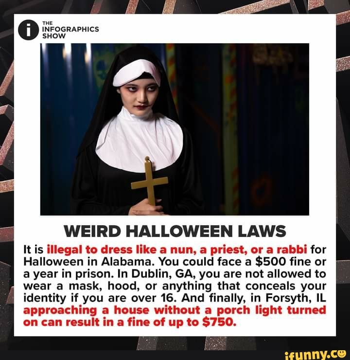 INFOGRAPHICS SHOW WEIRD HALLOWEEN LAWS It is illegal to dress like a