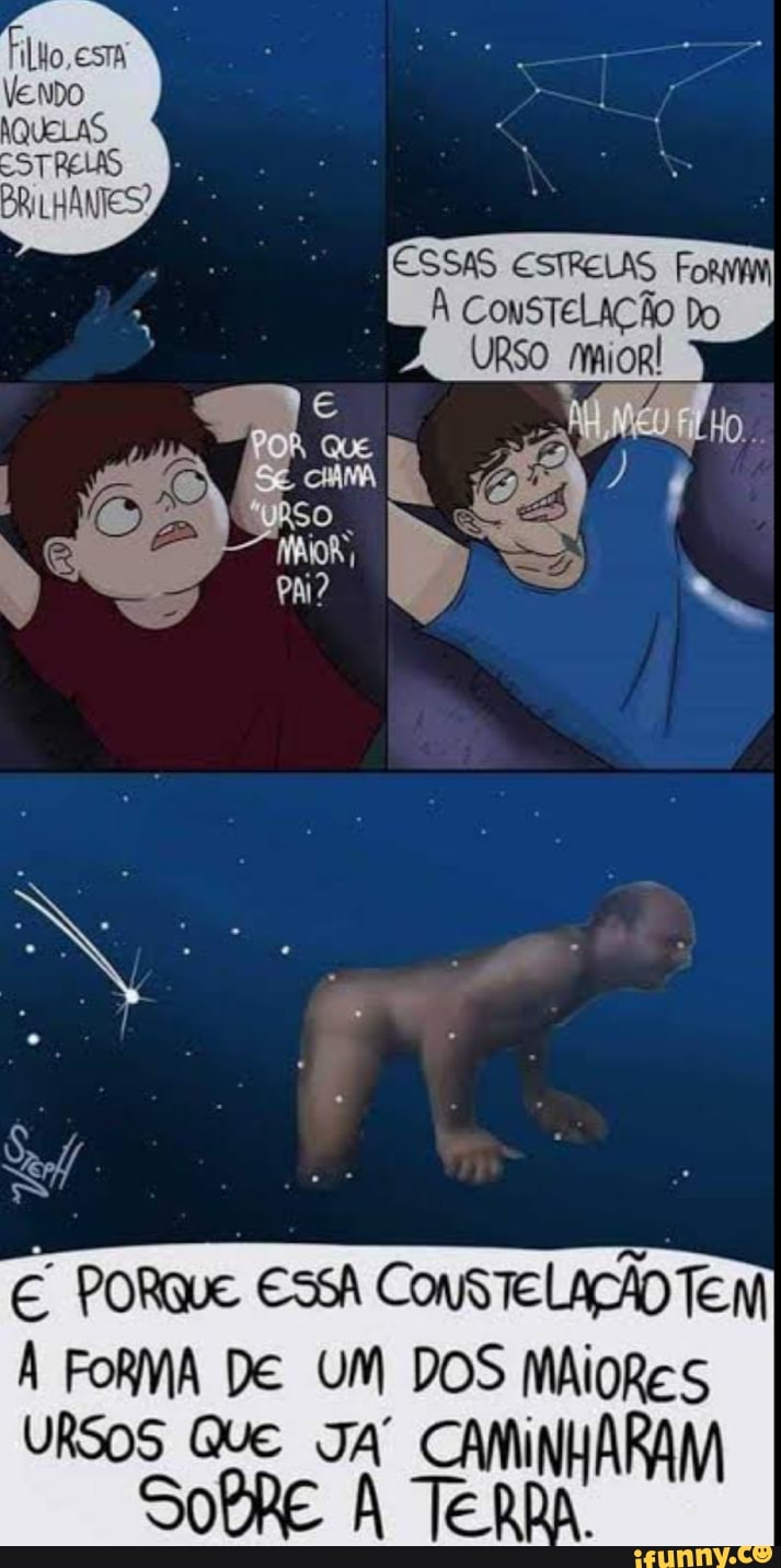 ESSAS ESTRELAS Form
À CONSTELAÇÃO DO URSO moR!
PA?
PORQUE ESSA CONSTELAÇÃO TEM À FORMA DE UM DOS URSOS Que JA' CAMINHARAM SoBRE À Te RpA.