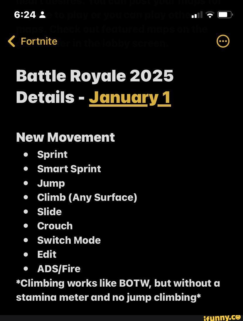 Fortnite Battle Royale 2025 Details January1 New Movement Sprint