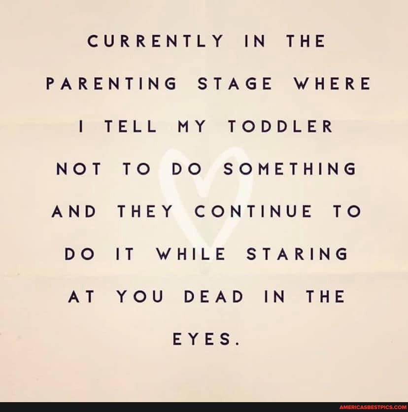 CURRENTLY IN THE
PARENTING STAGE WHERE
TELL MY TODDLER
NOT TO DO SOMETHING
AND THEY CONTINUE TO
DO IT WHILE STARING
AT YOU DEAD IN THE
EYES.