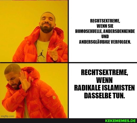 REGHTSEKTREME,
WENN SIE HOMOSEXUELLE, ANDERSDENKENDE unD
ANDERSGLÄUBIGE VERFOLGEN.
RECHTSEKXTREME,
WENN RADIKALE ISLAMISTEN
DASSELBE TUN.