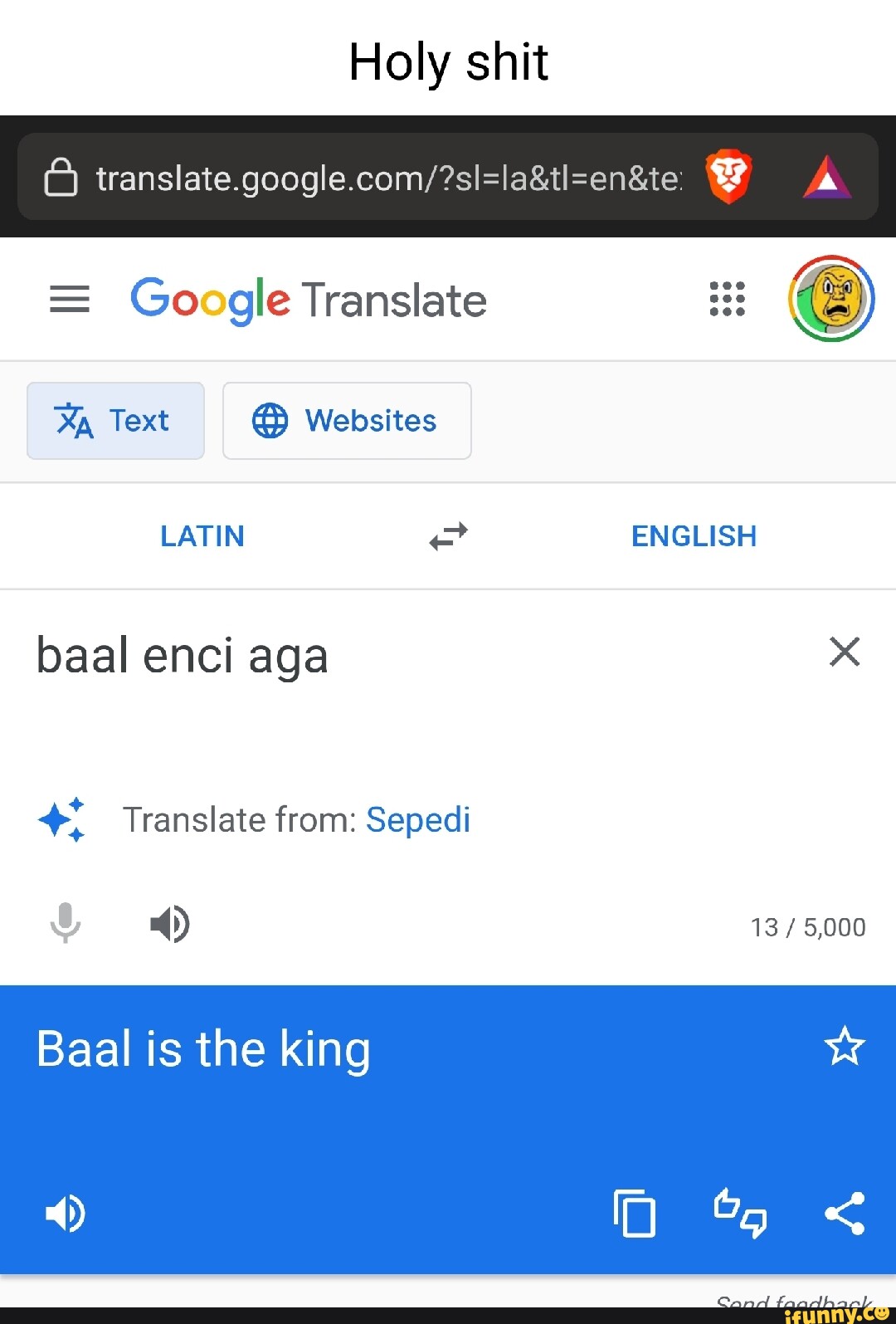 Holy Shit = Google Translate Text Websites LATIN ENGLISH Baal Enci Aga ...