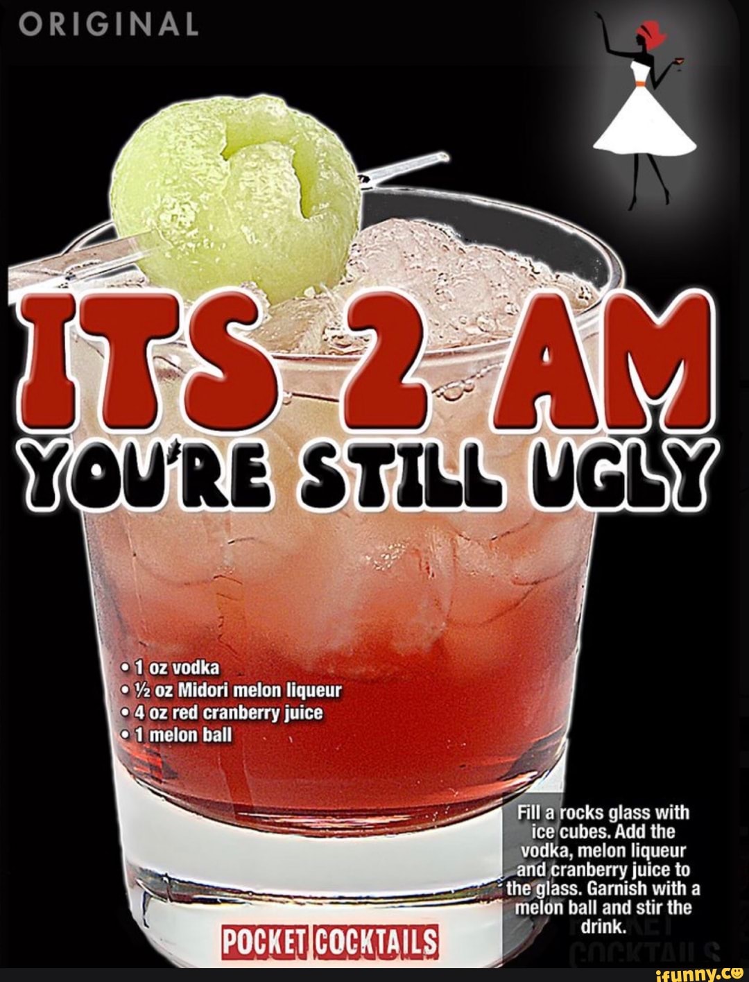 ORIGINAL VOURES oz Midori melon iquetr red cranberry juice /melon ball