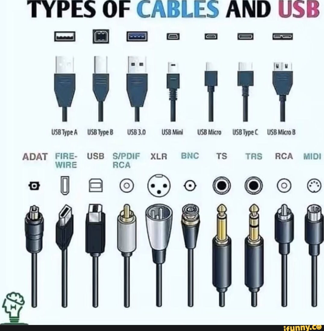 TYPES OF CABLES AND USB ADAT FIRE- USB XLR BNC TS TRS RCA MIDI WIRE RCA ...