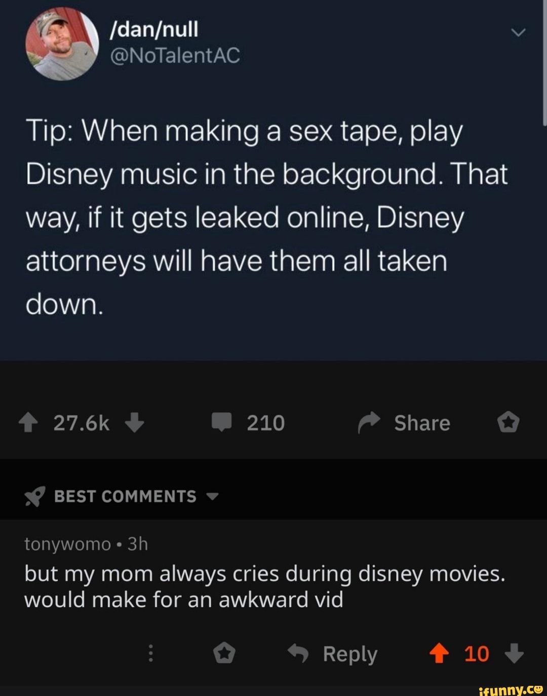 Tip: When making a sex tape, play Disney music in the background. That way,  if it