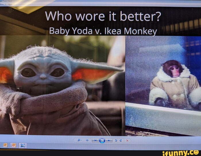 Who wore it better?
Baby Yoda v. Ikea Monke