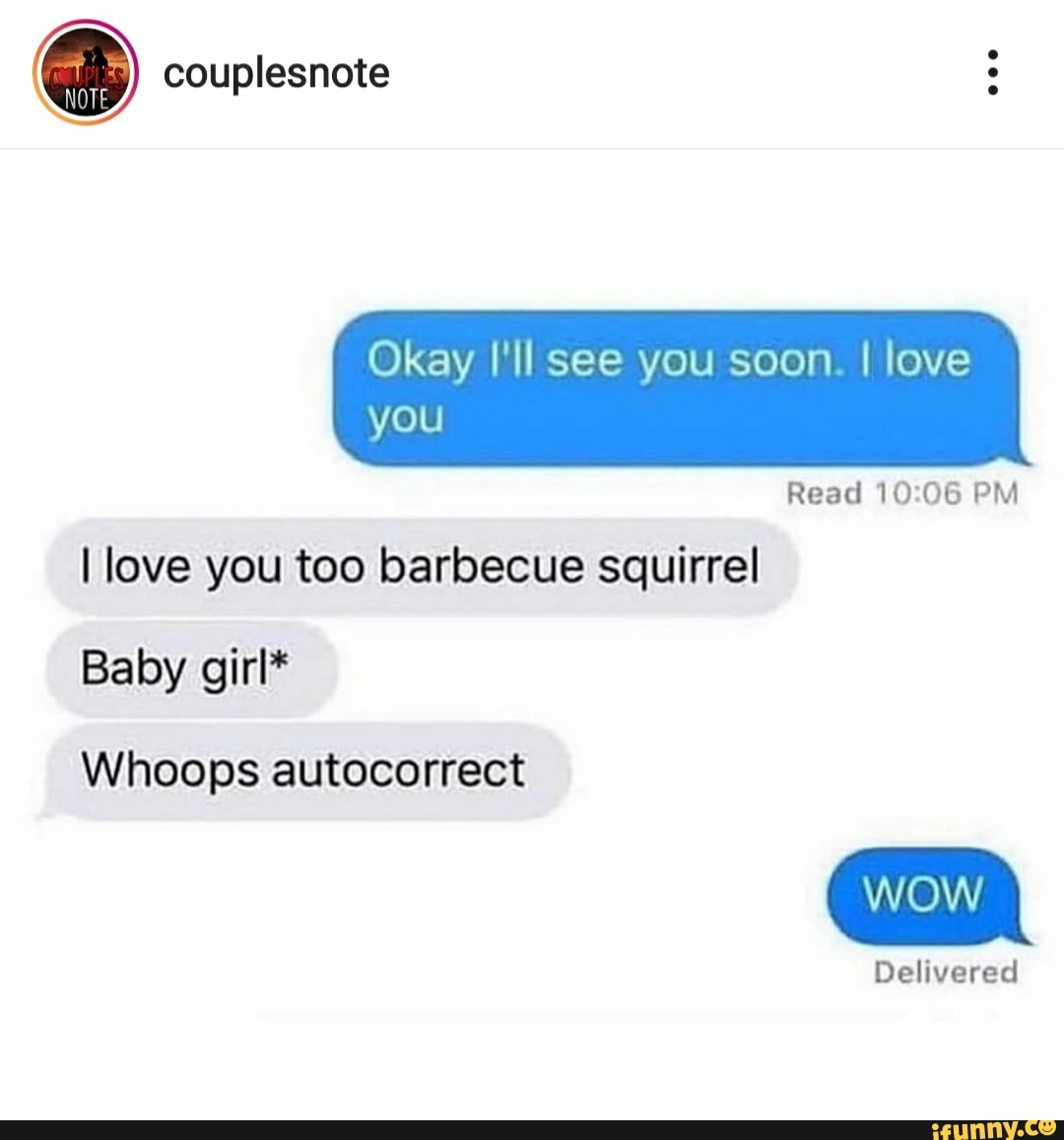 I Love You Too Barbecue Squirrel Baby Girl Whoops Autocorrect