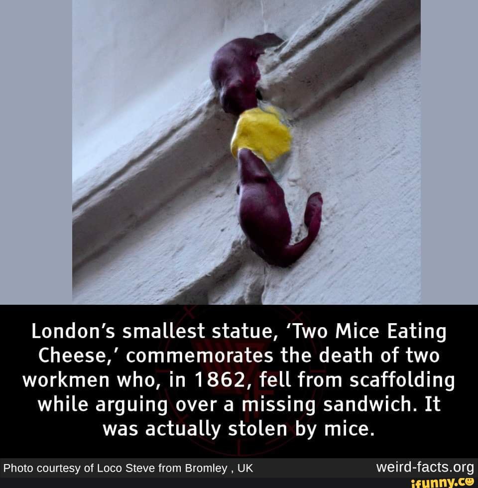 London's smallest statue, 'Two Mice Eating Cheese,' commemorates the