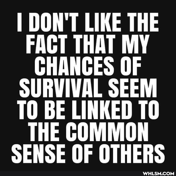 DON'T LIKE THE FACT THAT MY CHANCES OF SURVIVAL SEEM TO BE LINKED THE COMMON SENSE OF OTHERS