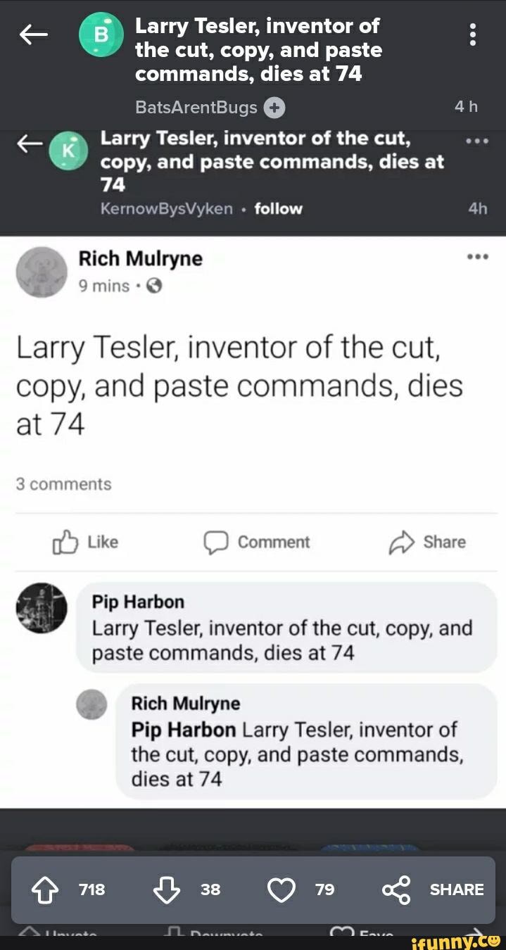 Larry Tesler, inventor of the cut, copy and paste commands, does at 74 ...