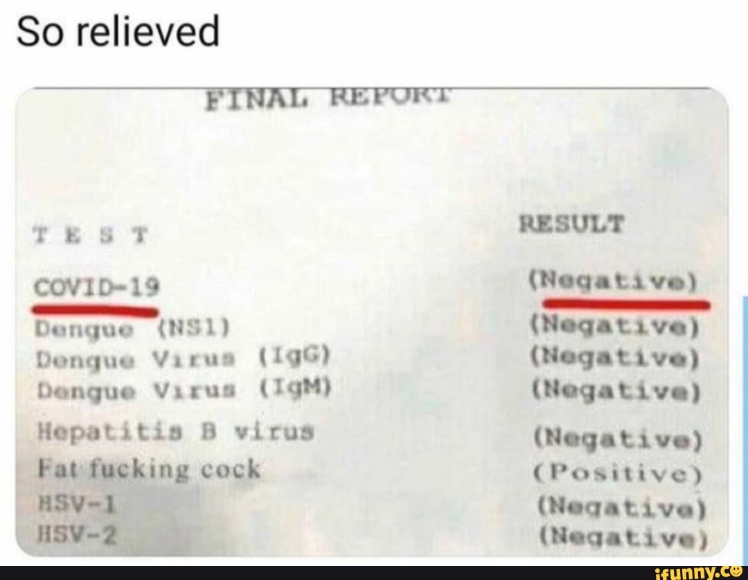 Dengue Virus (196) (Negative)
Dengue Virus (IgM) (Negative)