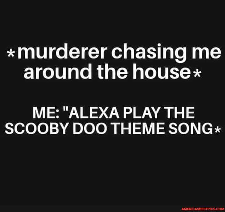 *murderer chasing me around the house"
ME: "ALEXA PLAY THE SCOOBY DOO THEME SONG"