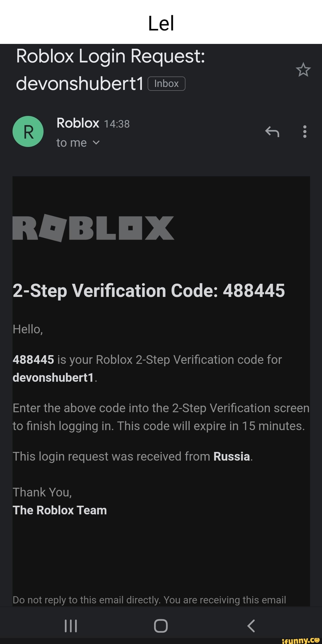 Lel Roblox Login Request: devonshubert1 inbox Roblox tome v 2-Step ...