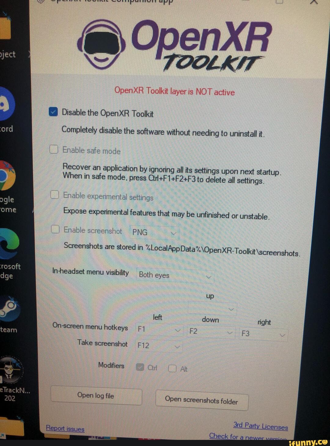 OpenXR TOOLKIT Disable The OpenXR Tooke Completely Disable The Software ...