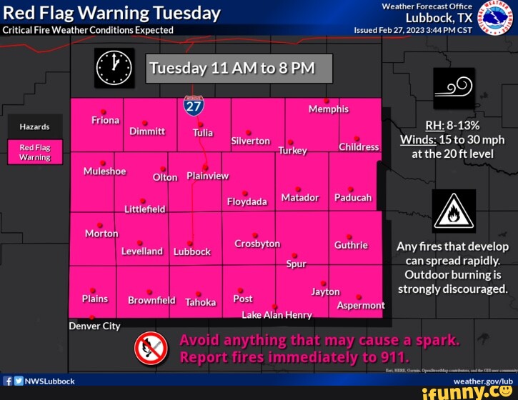 'Weather Forecast Office Red Flag Warning Tuesday Lubbock, TX Critical