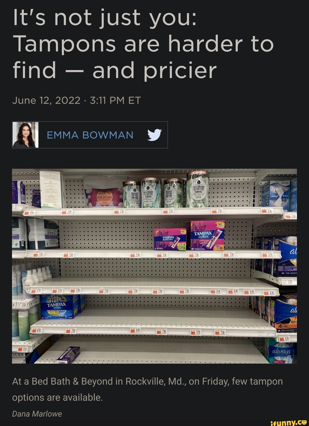 Vital products It's not just you Tampons are harder to find and