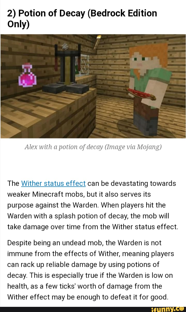 2) Potion of Decay (Bedrock Edition Only) Alex with a potion of decay