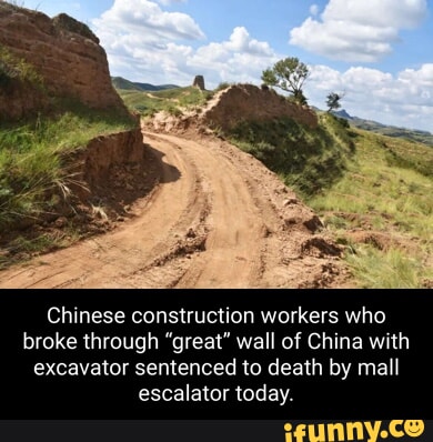Great Wall of China damaged by workers with an excavator