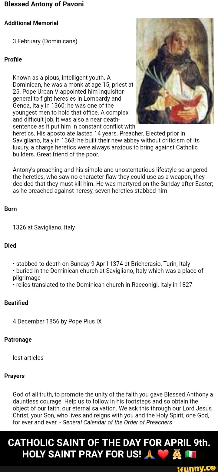 Blessed Antony of Pavoni Additional Memorial 3 February (Dominicans ...