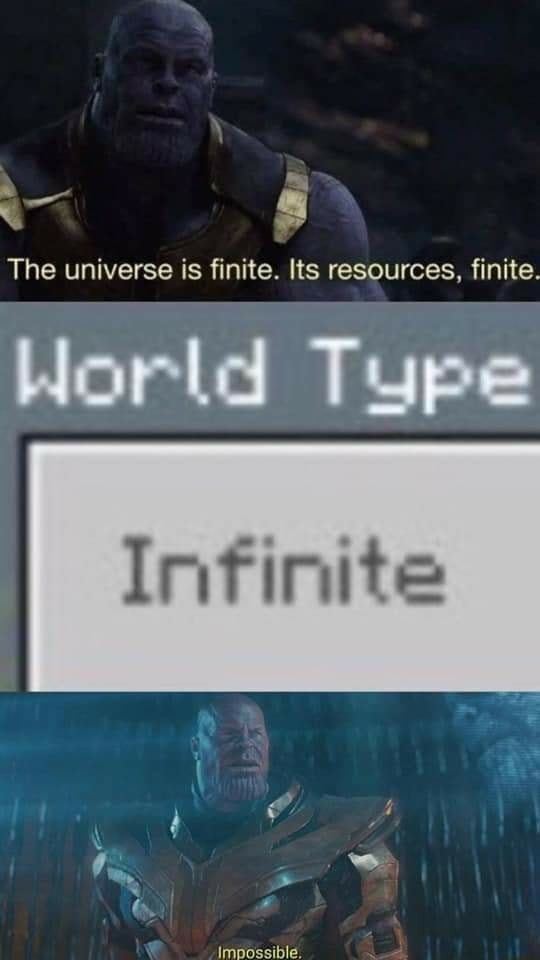 The universe is finite. Its resources, finite.
Horld Type
Infinite