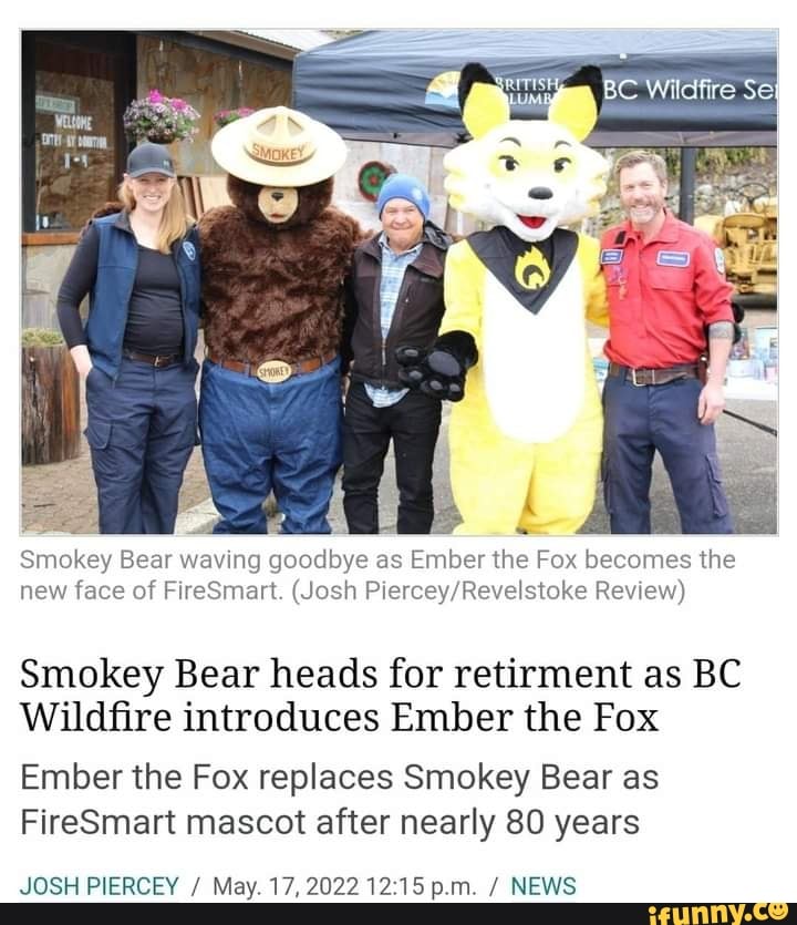 Smokey Bear waving goodbye as Ember the Fox becomes the new face of ...