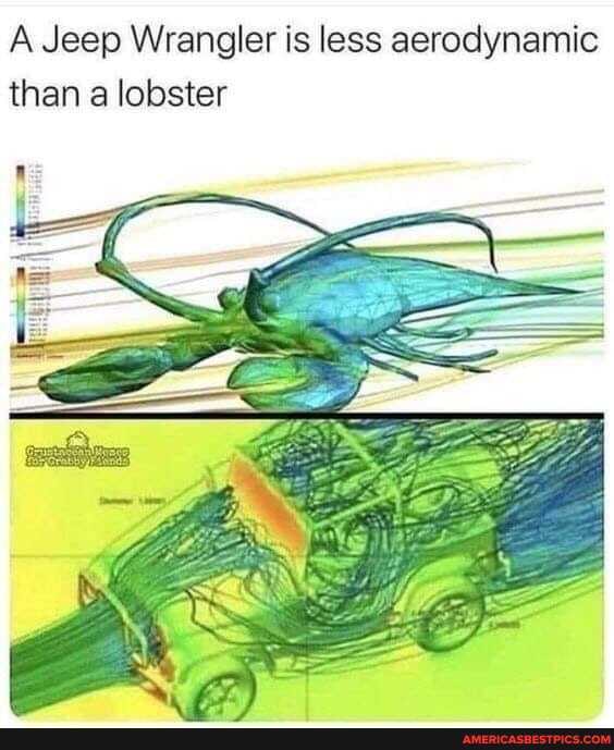 A Jeep Wrangler is less aerodynamic than a lobster