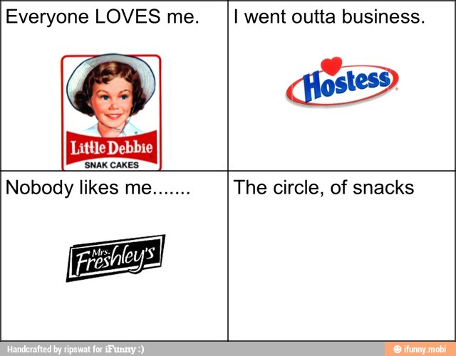 Everyone LOVES me. I went outta business.
The circle, of snacks