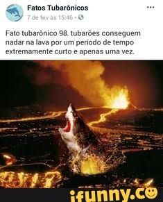 Fatos Tubarônicos
tuberôni nadar na lava por um periodo de tempo extremamente curto e apenas uma