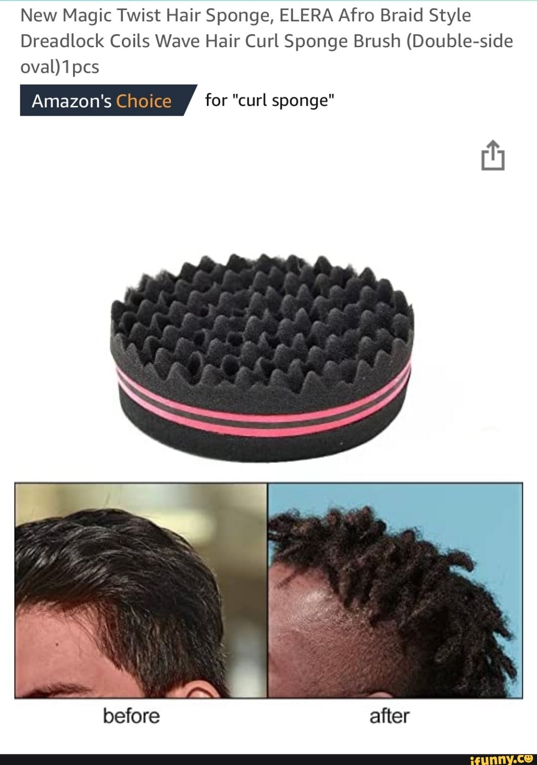 New Magic Twist Hair Sponge, ELERA Afro Braid Style Dreadlock Coils Wave Hair  Curl Sponge Brush (Double-side oval) Amazon's Choice for "curl sponge"  before after - )