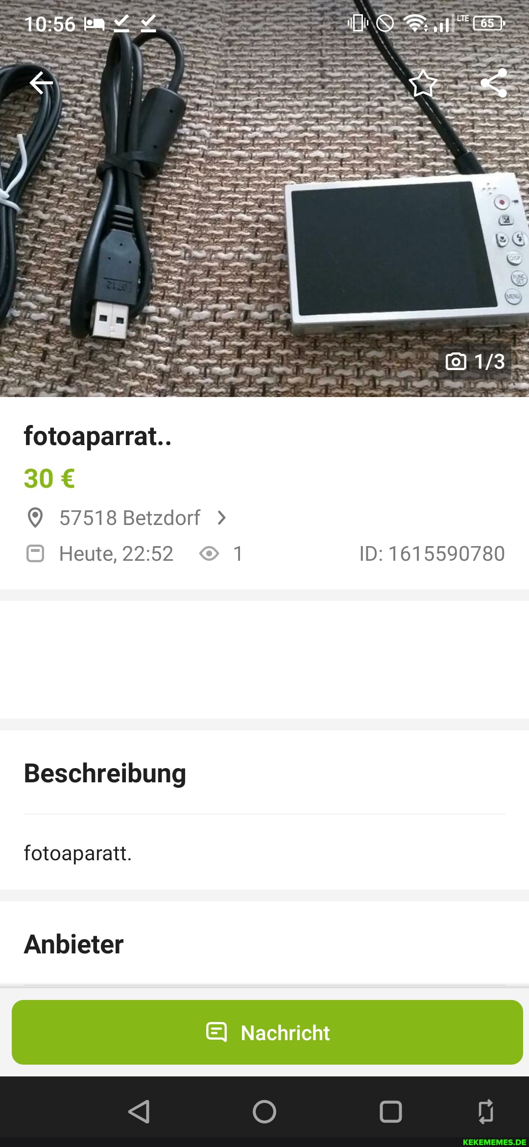fotoaparrat..
30
57518 Betzdorf >
Heute, 1 ID: 1615590780
Beschreibung
fotoaparatt.
Anbieter
EI Nachricht