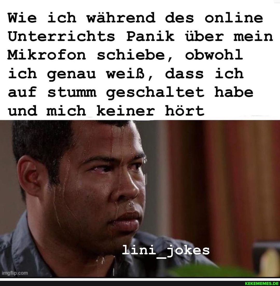 Wie ich während des online
Unterrichts Panik über mein
Mikrofon schiebe, obwohl ich genau weiß, dass ich auf stumm geschaltet habe und mich keiner hört
lini jokes