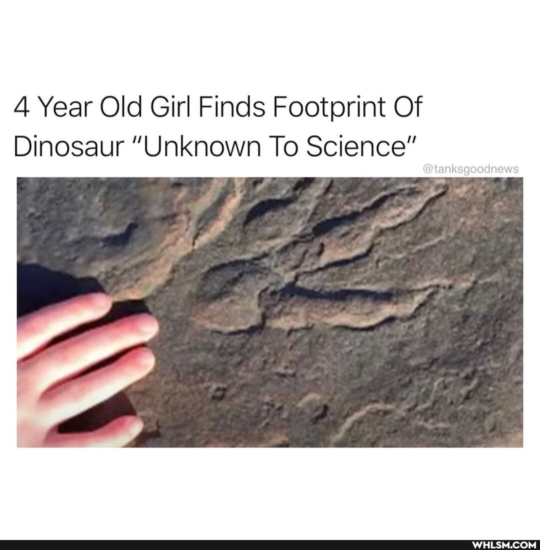 4 Year Old Girl Finds Footprint Of
Dinosaur "Unknown To Science"
@tanksgoodnews