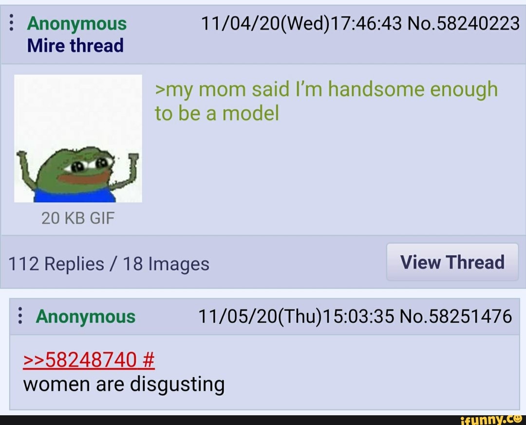 Anonymous No.58240223 Mire thread 20 KB GIF >my mom said I'm handsome ...