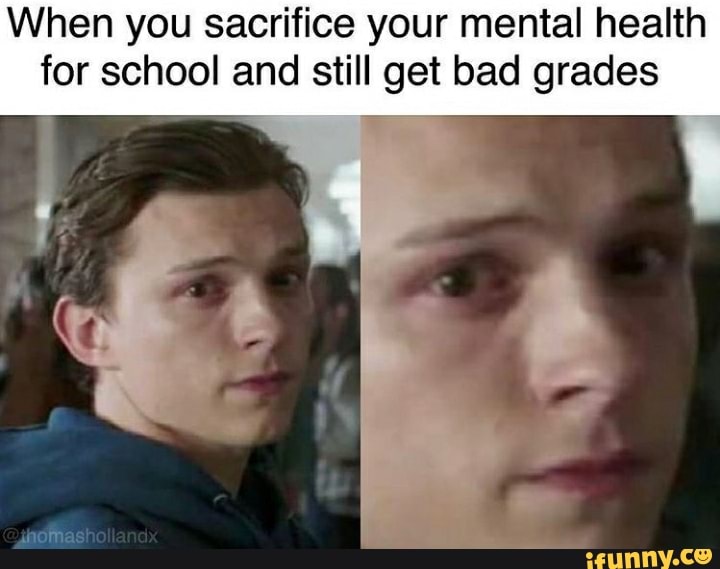 When you sacrifice your mental health for school and still get bad grades