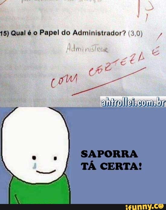 15) Qual é o Papel do Administrador? (3,0) E,