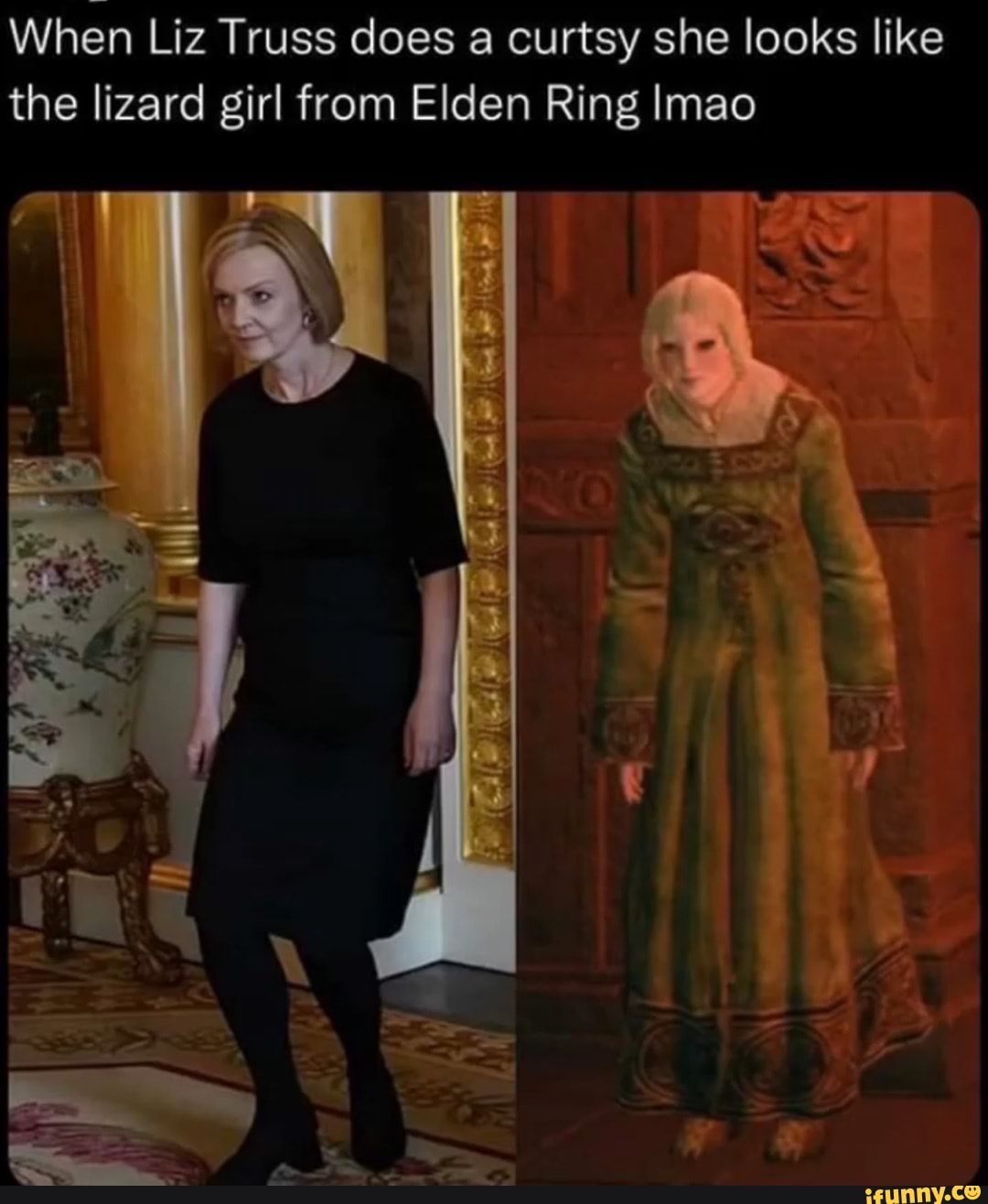 When Liz Truss Does A Curtsy She Looks Like The Lizard Girl From Elden   425b32a54c18705887250c158f3331dbc938fa97e77315d22e2d80336c81757b 1 