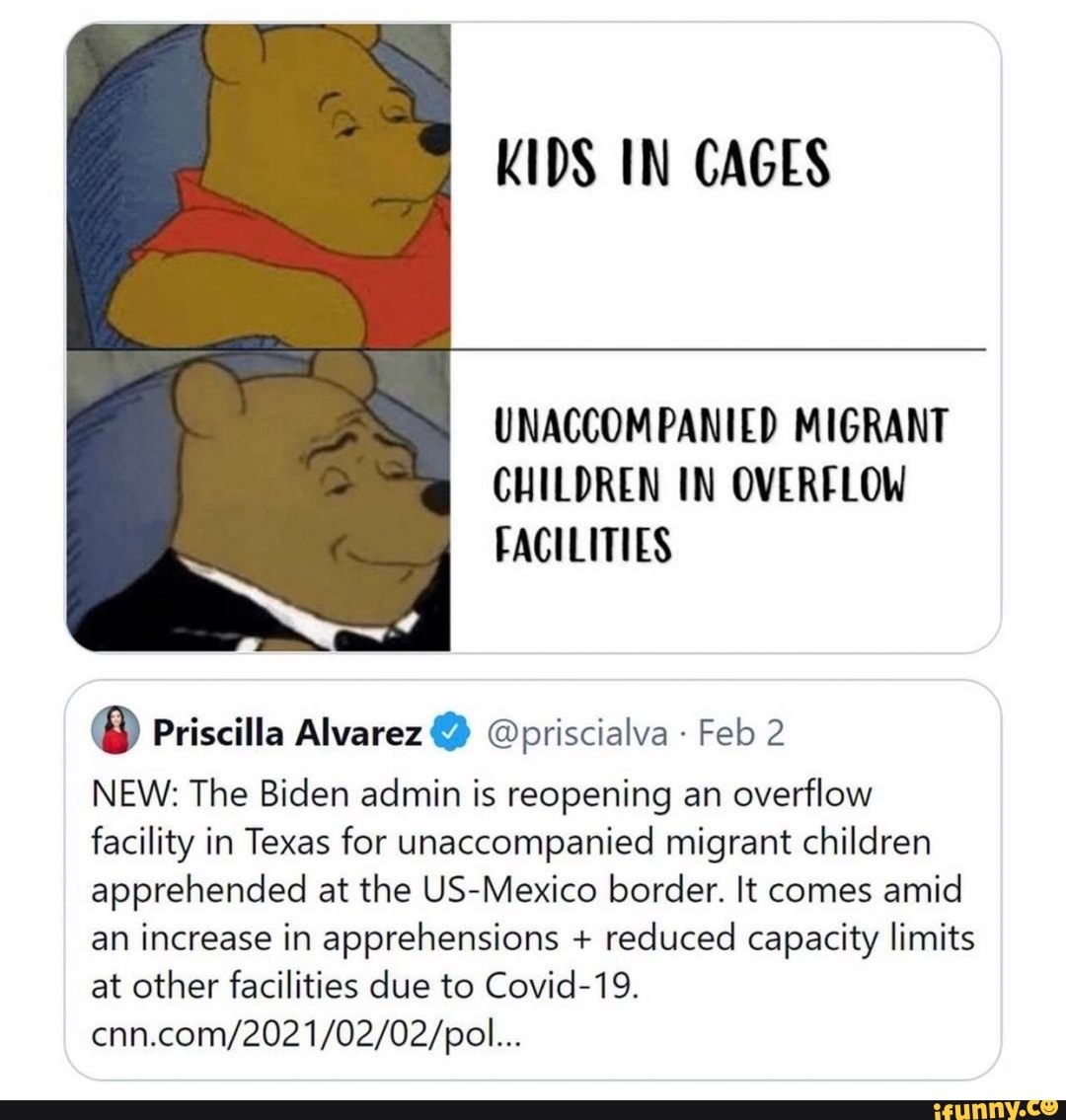 KIDS IN CAGES
UNACCOMPANIED MIGRANT CHILDREN IN OVERFLOW FACILITIES
@ Priscilla Alvarez @ @priscialva Feb 2
NEW: The Biden admin is reopening an overflow facility in Texas for unaccompanied migrant children apprehended at the US-Mexico border. It comes amid an increase in apprehensions + reduced capacity limits at other facilities due to Covid-19.