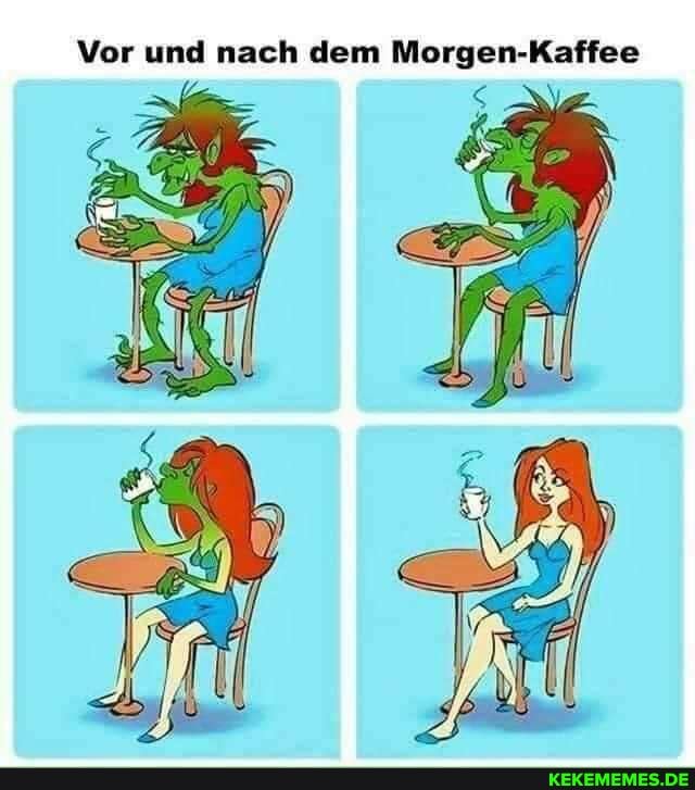 Vor und nach dem Morgen-Kaffee