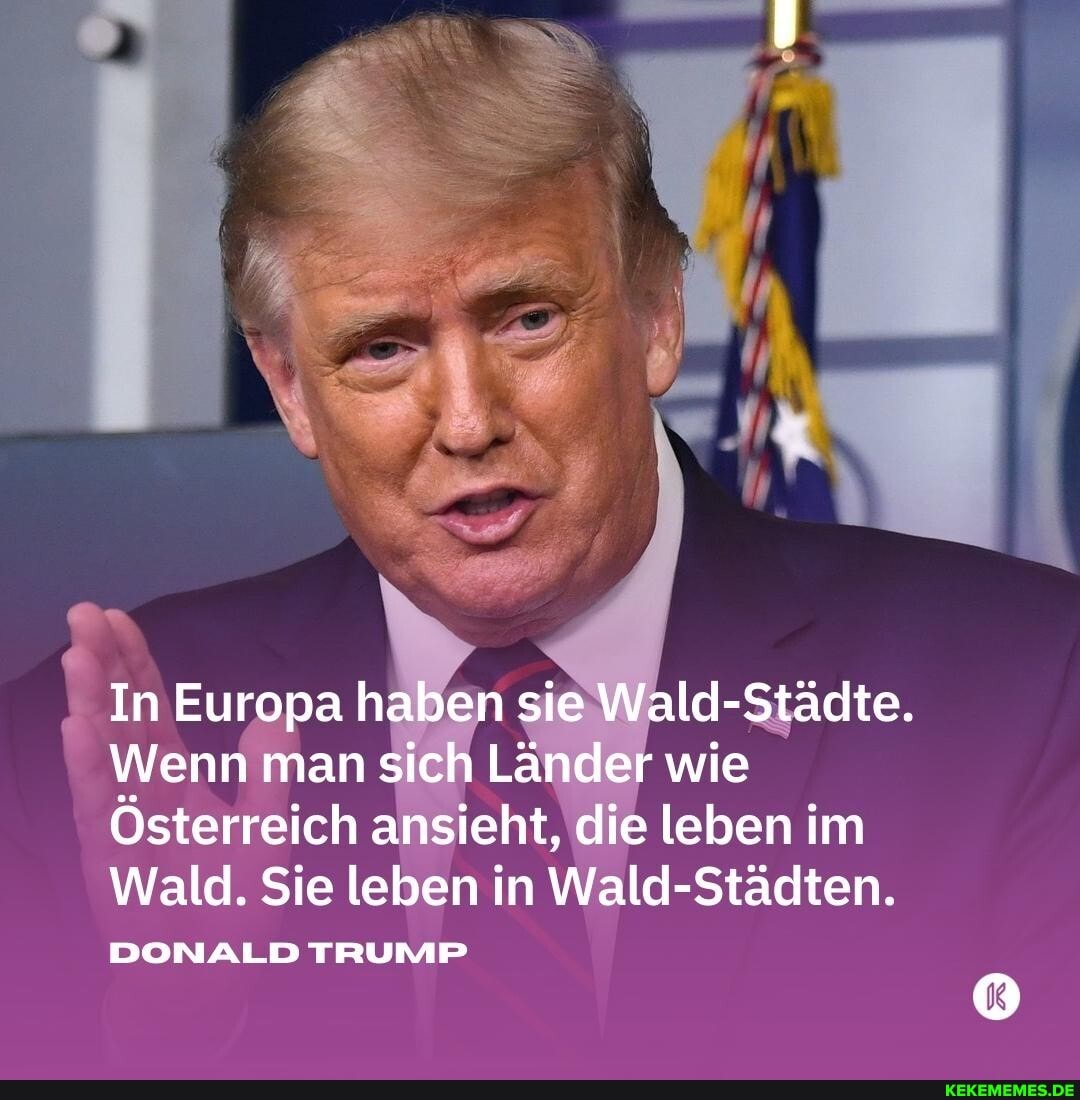 In Europa haben sie Wald-Städte.
Wenn man sich Länder wie
Österreich ansieht, die leben im
Wald. Sie leben in Wald-Städten.
DONALD TRUMP